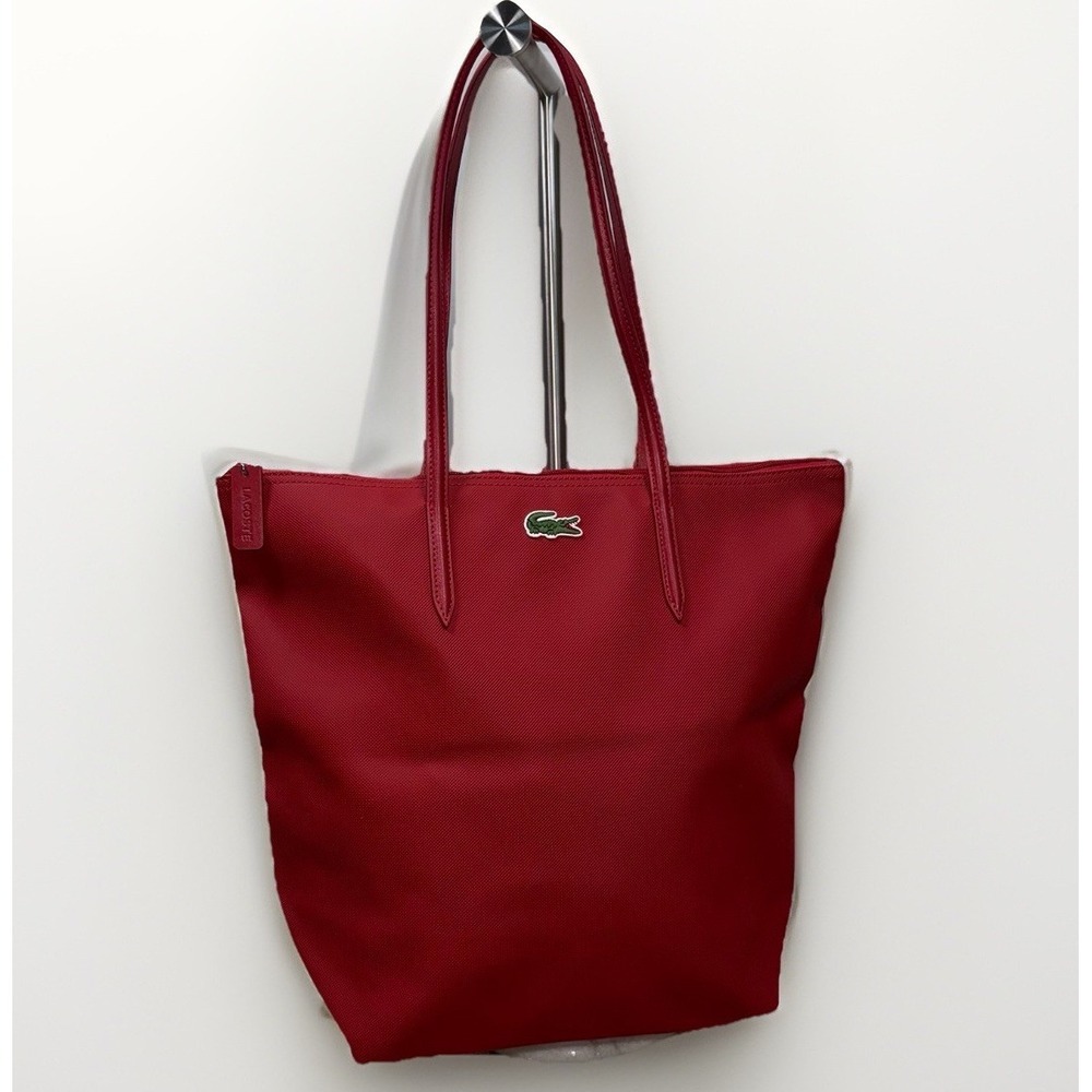 Lacoste Red Tote Bag Large Nylon Shoulder Bag Crocodile Logo Zip Top NWOT